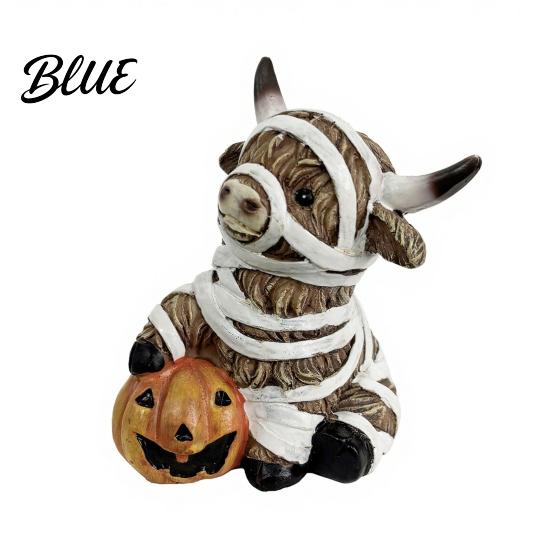 Halloween Highland Cow Ornaments Statue Decor Funny Resin Ghost Figurine for Home Mummy Decoration Office Tiered Tray Table Desk Mantel Shelf
