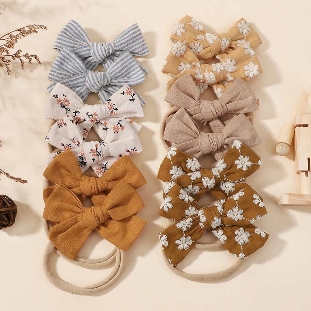 10/12 Stück 3,54'' Bestickter Druck Schleife Haarspangen für Baby Mädchen Baumwollschleifen Haarnadeln Haarspangen Kopfschmuck Haarschmuck