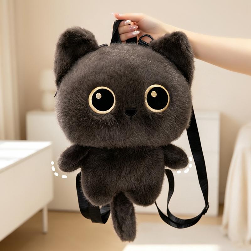 Zaino Giocattolo Peluche Gatto Occhi Grandi Adorabile da 50 Cm Gatto Siamese Carino Gatto Nero Gatto Tricolore Bambole Zaino Bel Regalo di Compleanno