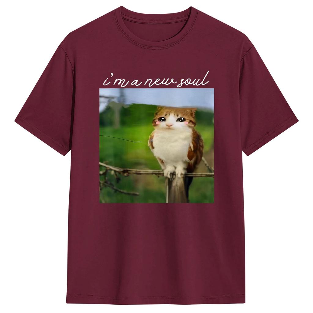 Unisexs TShirts Meowl Im a New Soul Cat Owl Meme 100 Cotton Tee Shirt Short Sleeve T Shirt Round Collar Clothing Plus Size