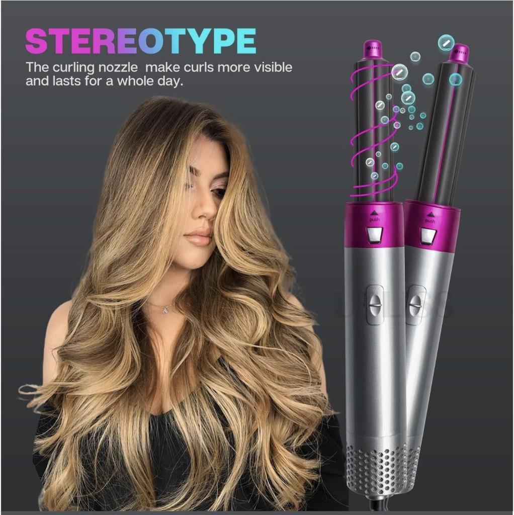 5-in-1 Rotating Hot Air Brush & Curling Iron - Multi-functional, No-Damage Big Wave Hair Dryer