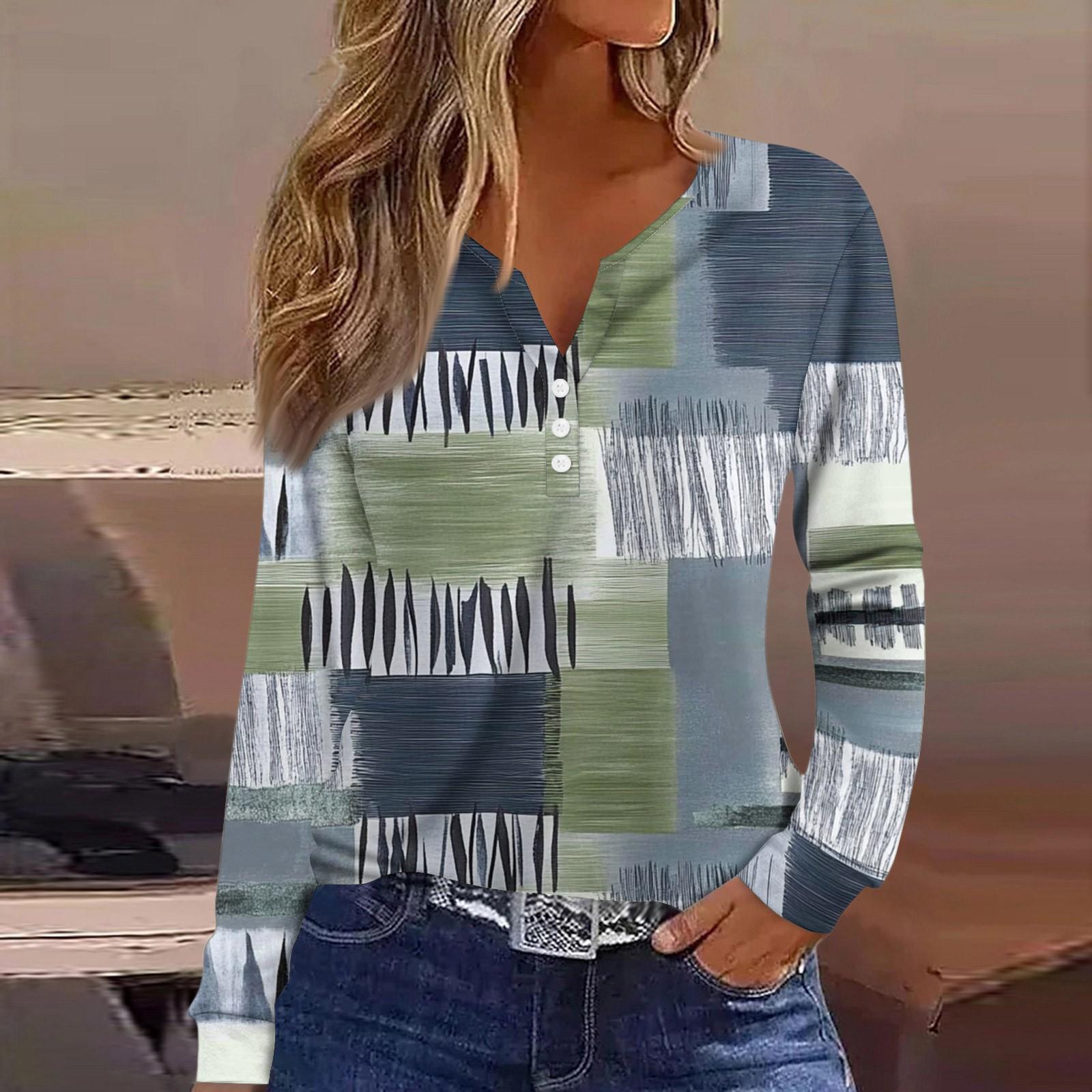 

Жен. Футболка Футболка на пуговицах с длинным рукавом Повседневные Выходные Мода Классический Топ с v-образным вырезом Обычный XXL