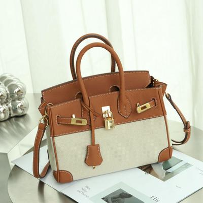Women's Platinum Canvas & Leather Patchwork Shoulder Handbag