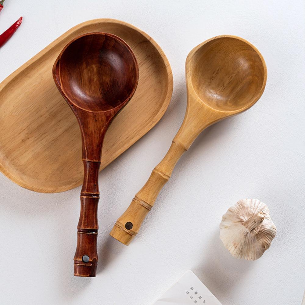 Long Handle Kitchen With Bamboo Joint Varnish Soup Spoon Water Spoon Rice Spoon For Porridge