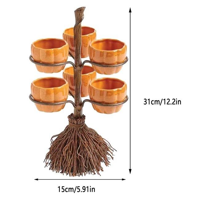 Halloween Broom Pumpkin Cup Separator Ornament Ornament Resin Pumpkin Cup Broom Tray