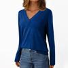 Women's Casual Fashion Brushed Solid Color Long-sleeved V-neck Top T-shirt