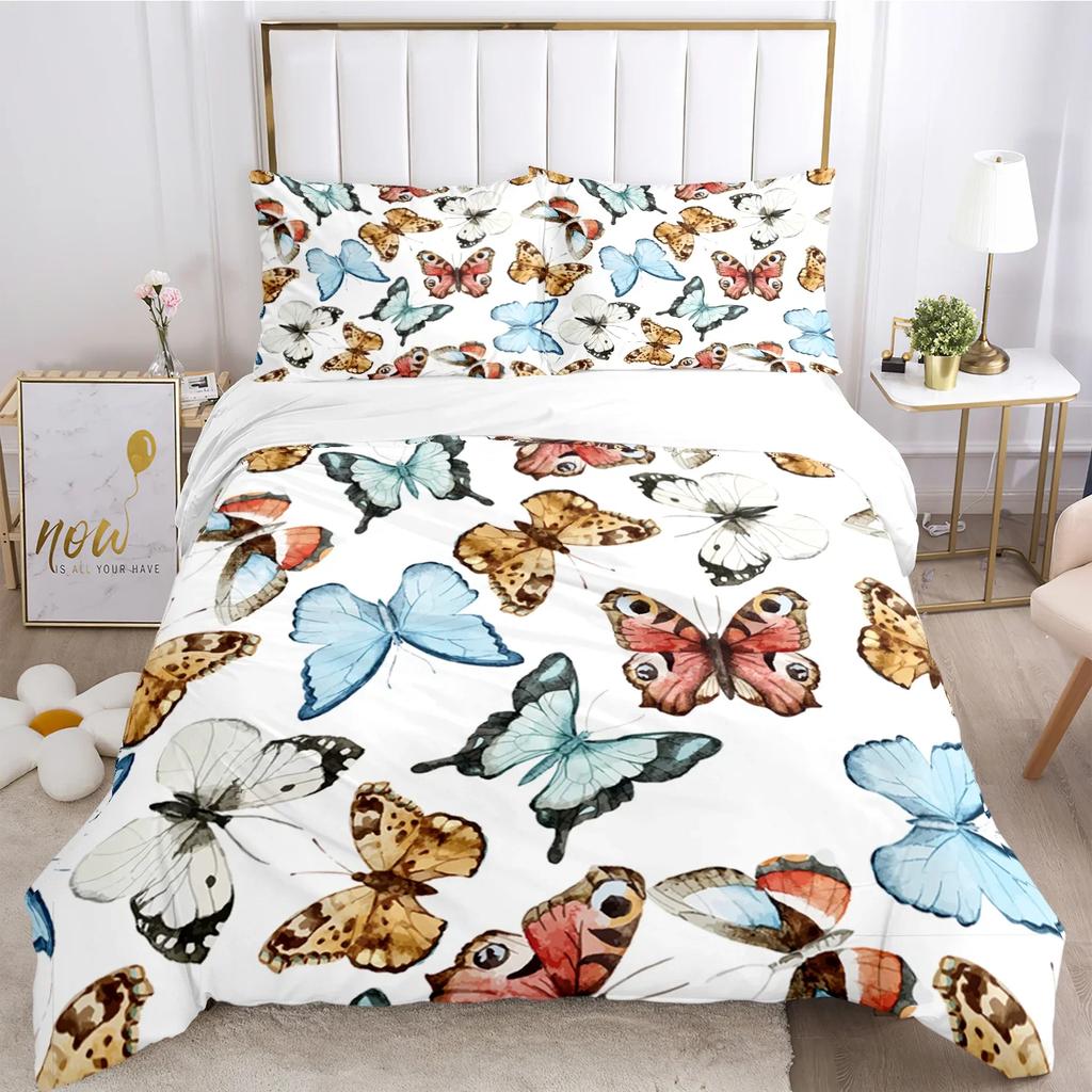 Cartoon Butterfly HD Print Polyester Bedding Sets Girl Kids or Adults for Beds Quilt Cover Pillowcase King Size  Bedding Set