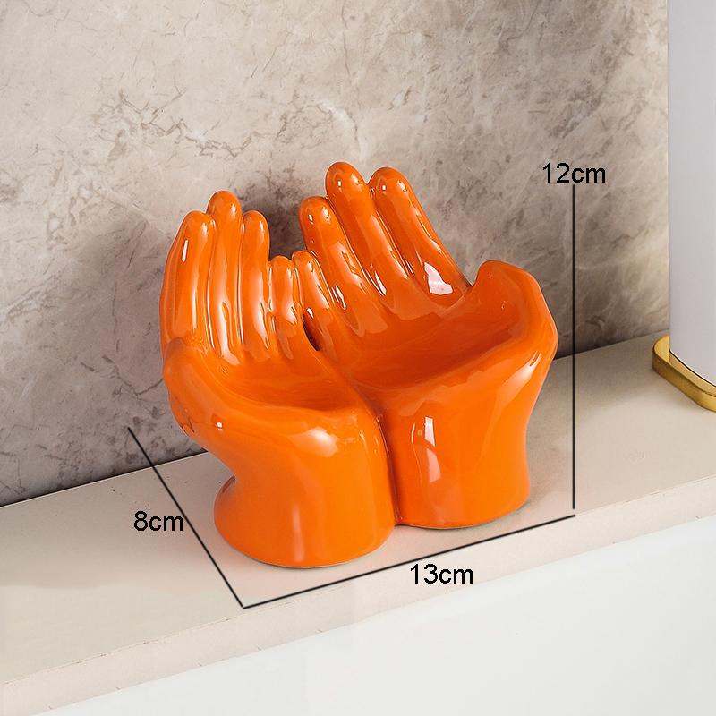 

Simple Palm Shape Ceramic Soap Dish Holder Storage Organizer Racks Home Solid Color Drain Soap Box Shelves Bathroom Accessories