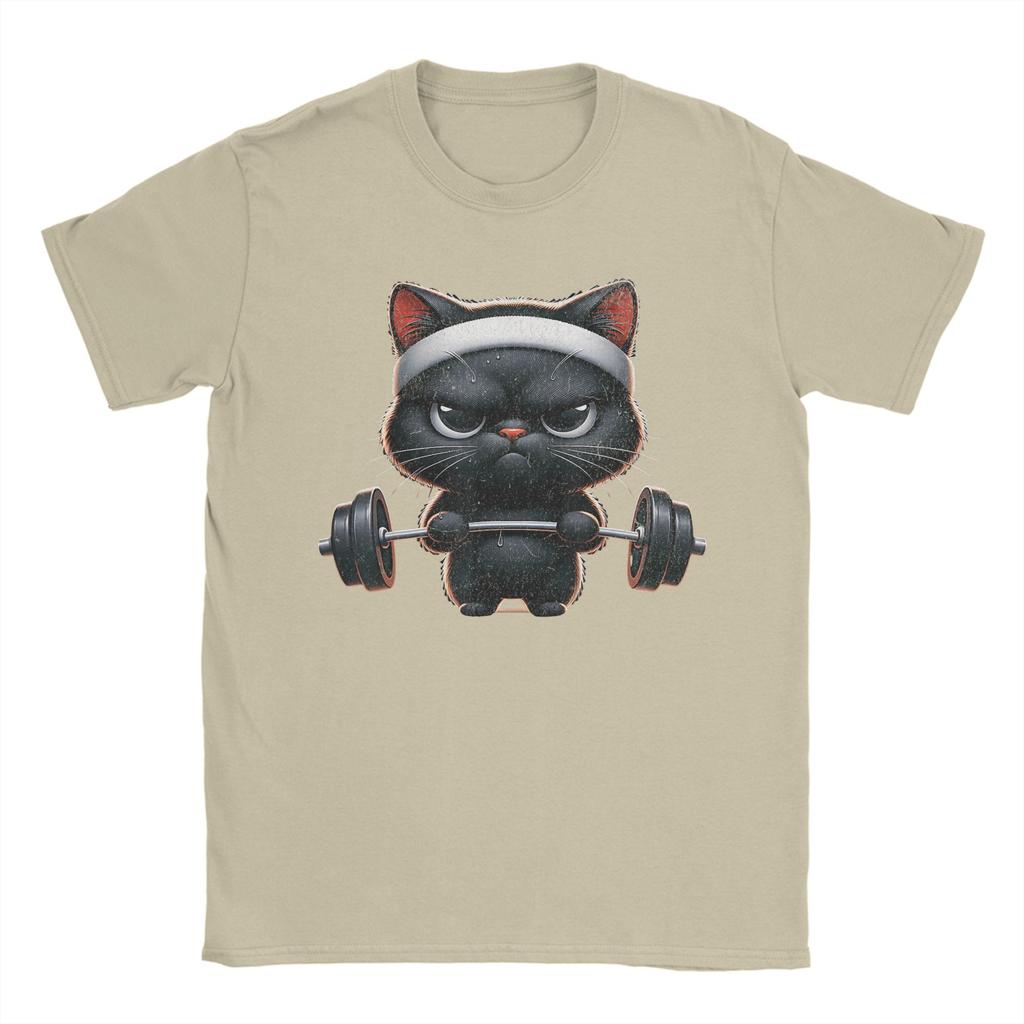 Humorous Funny Workout Cat Gym Fitness TShirt for Men Round Neck Cotton T Shirts  Short Sleeve Tee Shirt Plus Size Tops