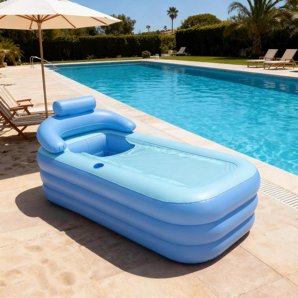62'' Large Inflatable Bathtub for Adults Portable PVC Hot Tub SPA with Ergonomic Backrest & Drain Plug Foldable Design for Indoor Outdoor