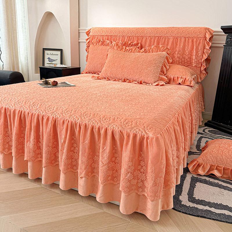 Baby Fleece Padded Bed Skirt Single Piece Winter Fleece Thickened Non-Slip Household Bed Cover Three-Piece Bedspread Universal In All Seasons