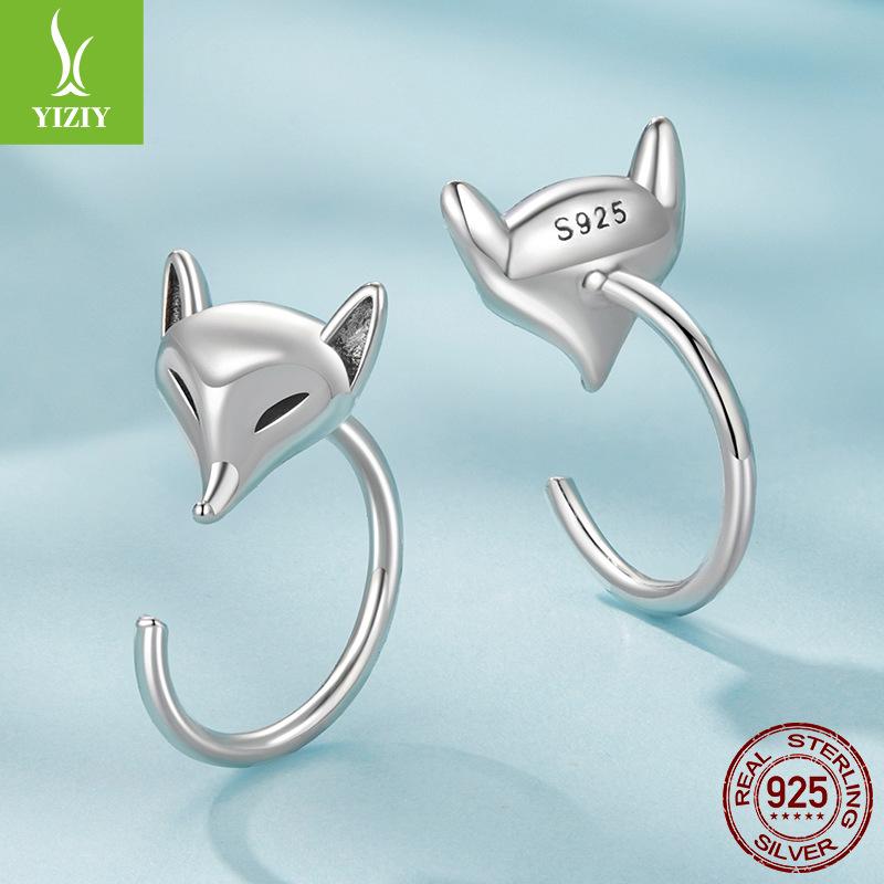 S925 Sterling Silver Fox Ear Hook, Charm Cute Animal Sterling Silver Earrings Earrings