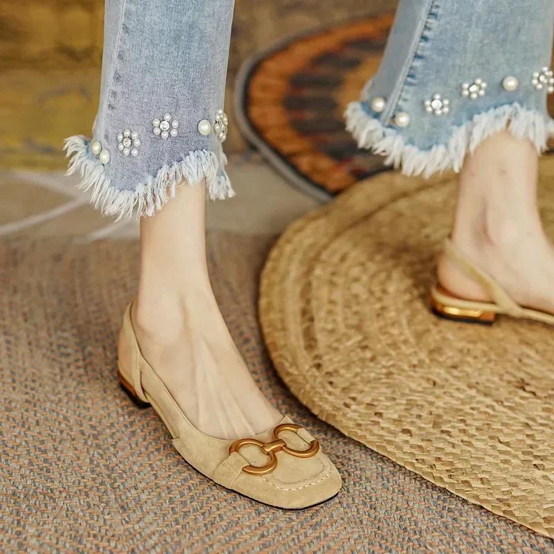 Women's Sandals Elegant Office Ladies Shoes and Sandals Women Casual Shoes Square Heel Sandals Slip On Woman Flats