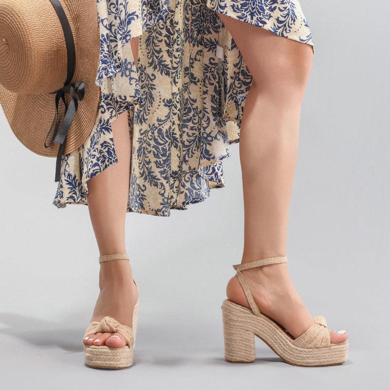 Fashion Hemp Rope Wedge Heel Thick-Soled Sandals With A Knotted One-Strap Summer Casual Vacation Waterproof Platform High Heels