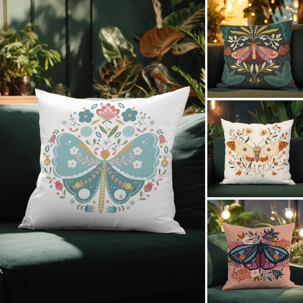 Colorful Plant and Insect Home Prints Pillow Case Comfort Sofa Bed Silky Elegant Invisible Zipper Decorative Cushion Cover