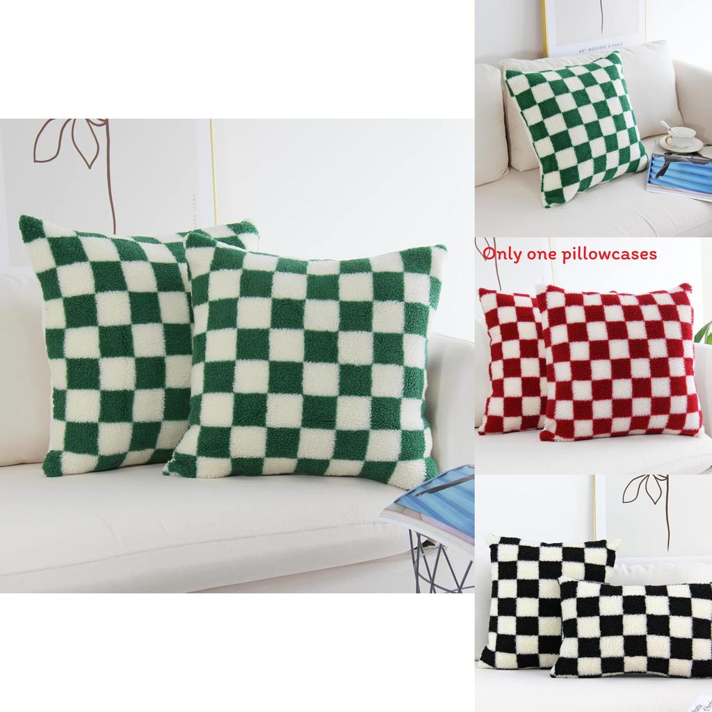 Geometric Checkered Sherpa Fleece Pillow Covers For Sofa Living Room Home Decor
