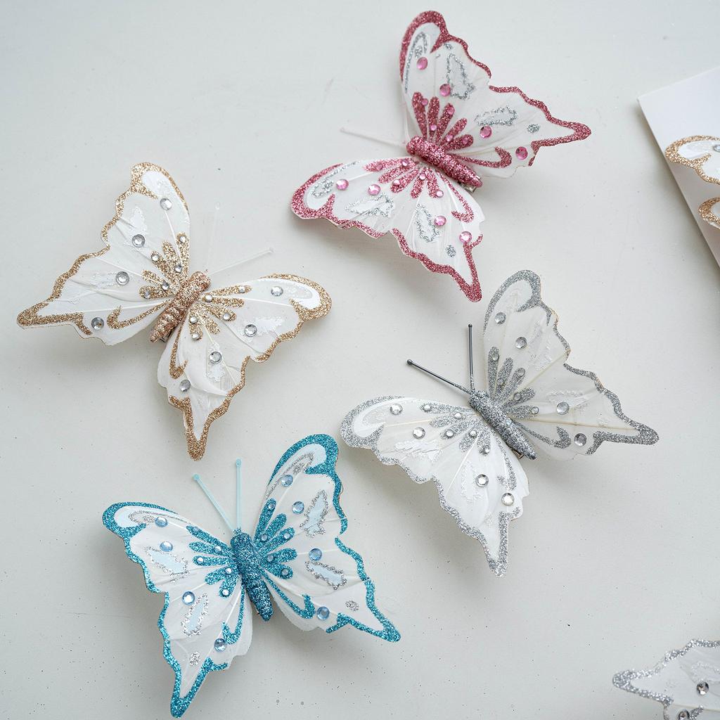 1 Box of 6 Butterfly Christmas Tree Ornaments Glitter Simulation Butterfly Scene Atmosphere Layout Decoration   Christmas Tree Embellishment