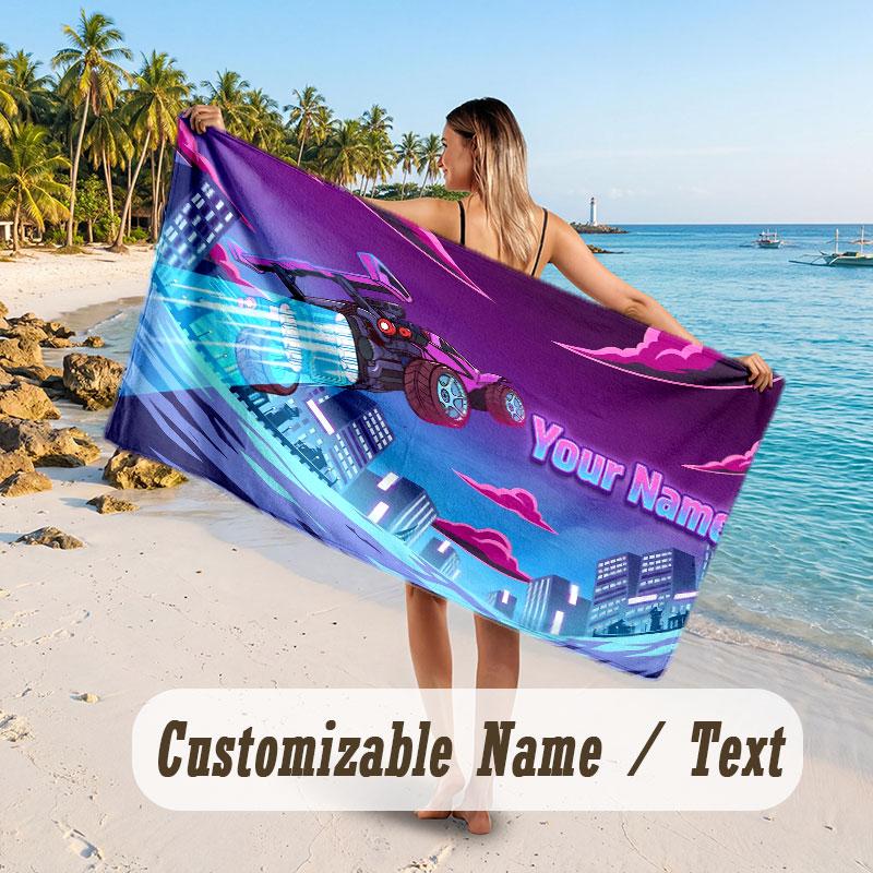 Personalized Beach Towel,Rocket League Custom Printed Name Text, Super Absorbent Towel For Beach Vacation