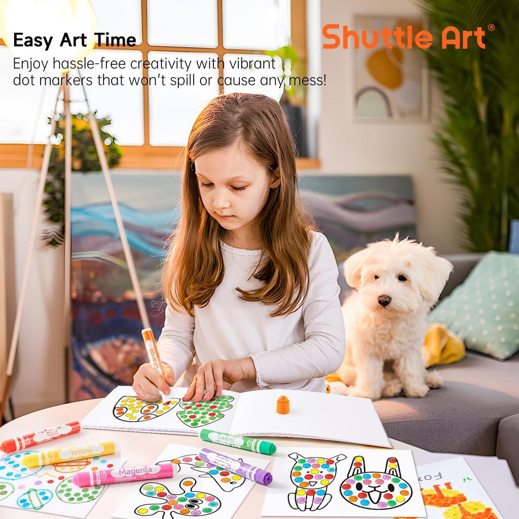 Shuttle Art Dot Marker Color Pen Set of 40 Colors 12ml for Kids Washable Comes with 1 Coloring Book Doodle Easy To Grip Drawing Set Art Supplies Toys