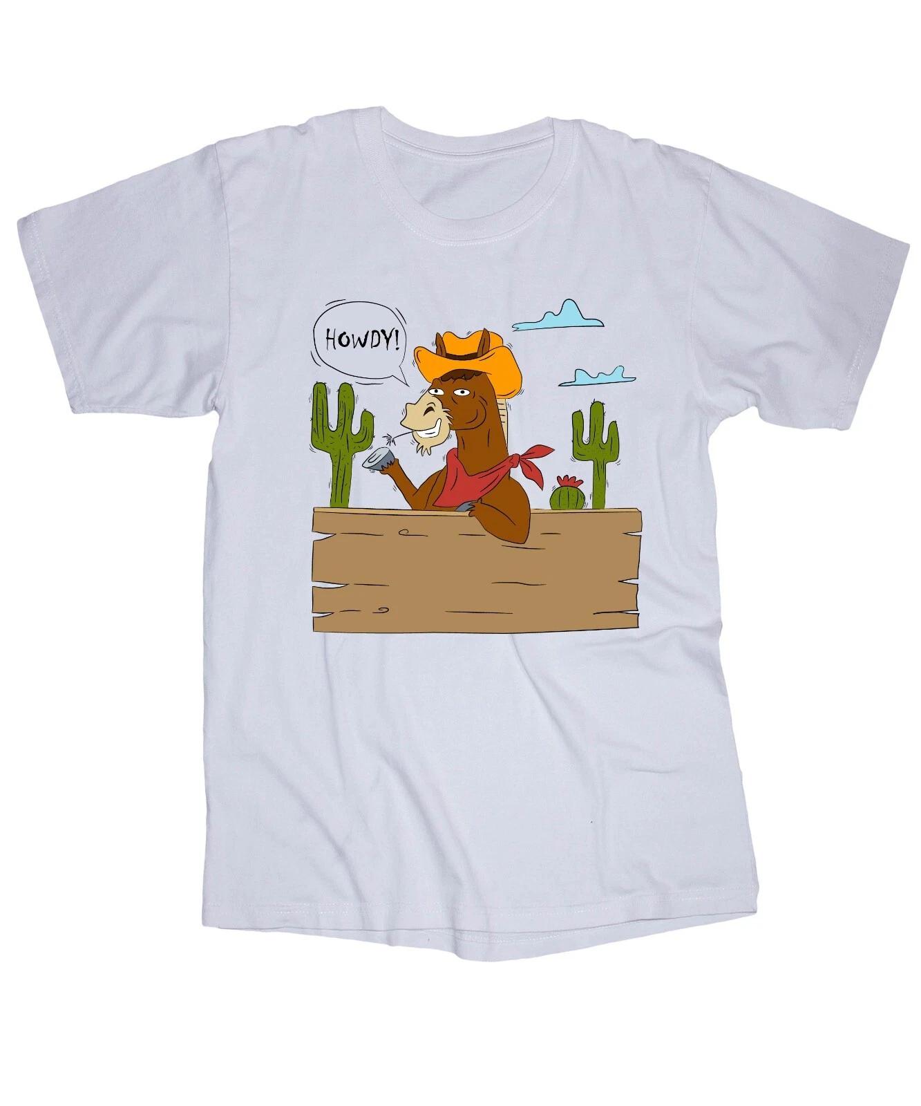 HOWDY! white T-shirt Horse Ranch Cowboy Western Cactus Desrt S