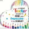 Hjärtformat Lärare Uppskattningsskylt med Färgglad Blyertsdesign - Citatet "En Fantastisk Lärare Är Svår Att Hitta och Omöjlig Att Glömma", Perfekt för Avslutningshögtid