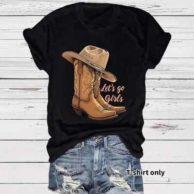 Casual T-shirt Martin Boots and Hat Printed Summer Round-neck Short-sleeved Top