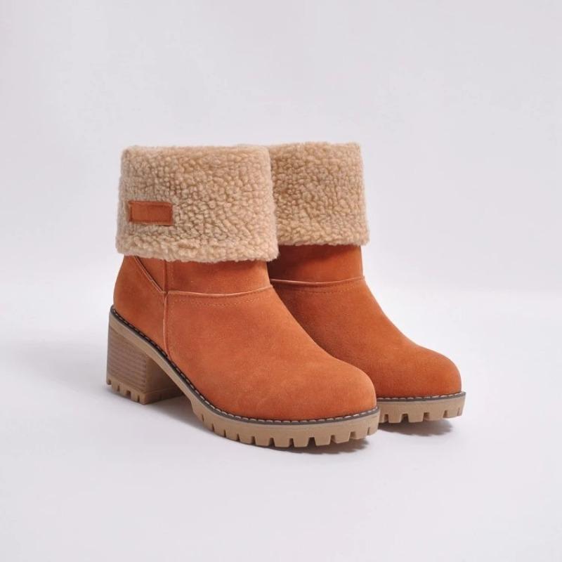 -3 large size autumn and winter medium tube thick heel turned snow cotton boots