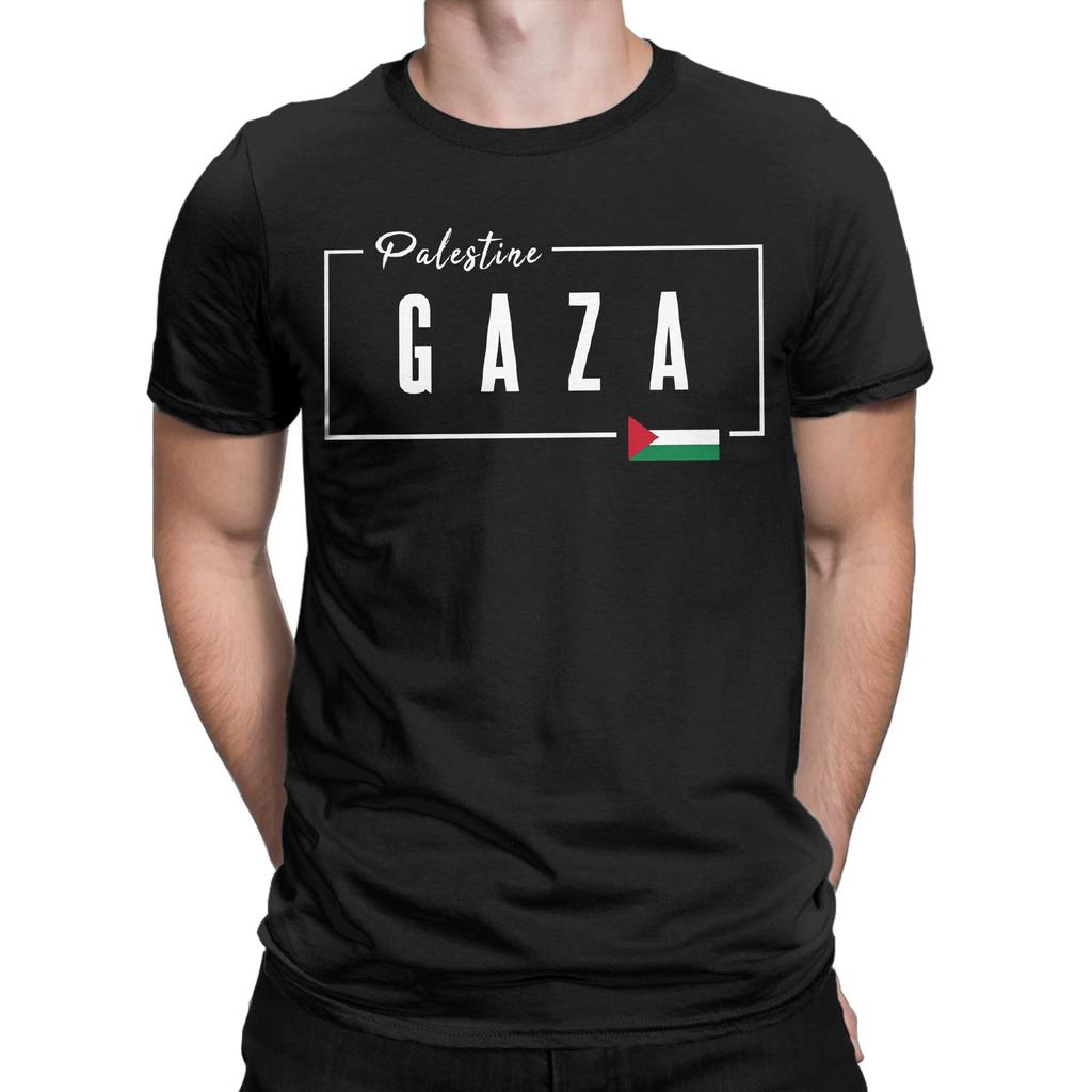 Gaza Palestine Flag  T Shirts Men's  Pure Cotton Novelty T-Shirt Round Collar  Tee Shirt Short Sleeve Clothing Gift Idea