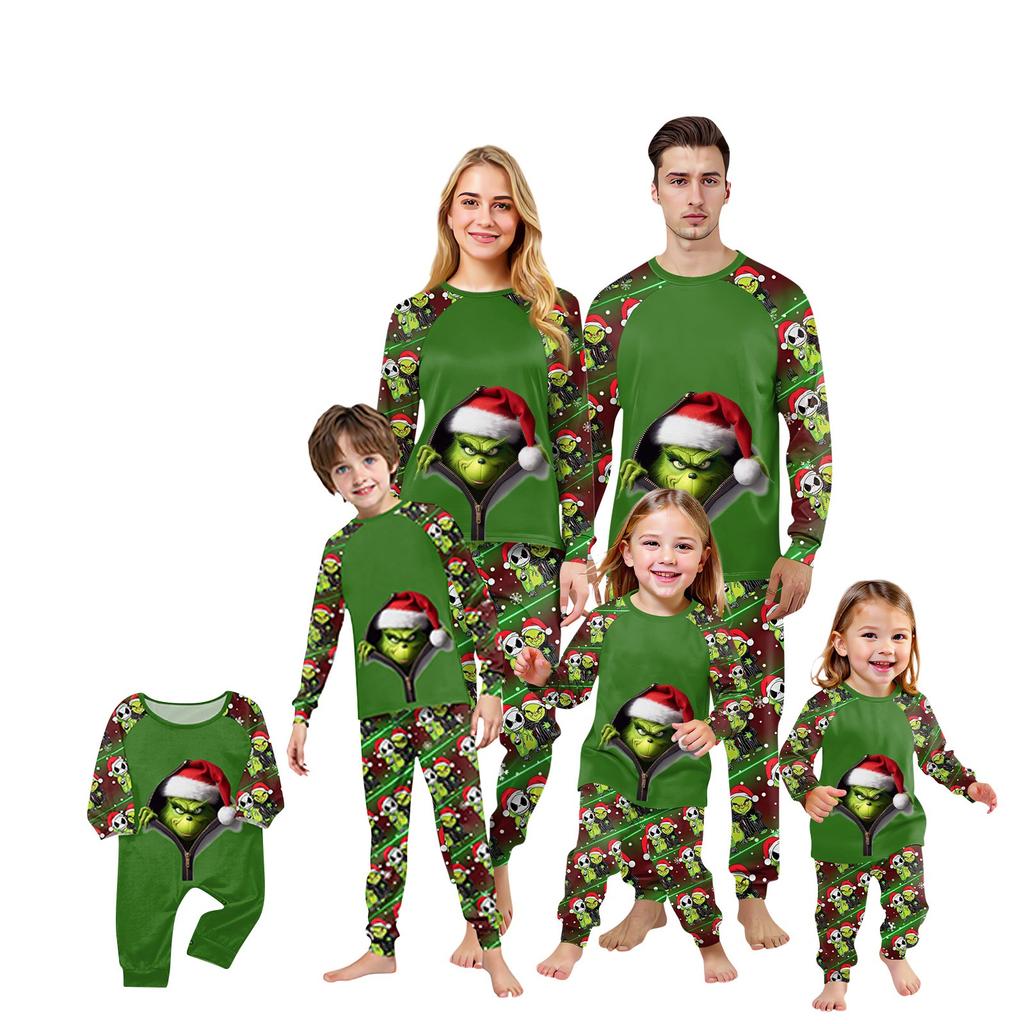 Familie Matchende Trykksett Pyjamas Loungewear Antrekk Familie Matchende Langermet Topp+Bukse Sett