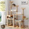 Large Solid Wood Cat Tree with Space Capsule, Plus Size Scratching Post & Board, Floor-to-Ceiling Multi-Season Toy, Wear-Resistant.