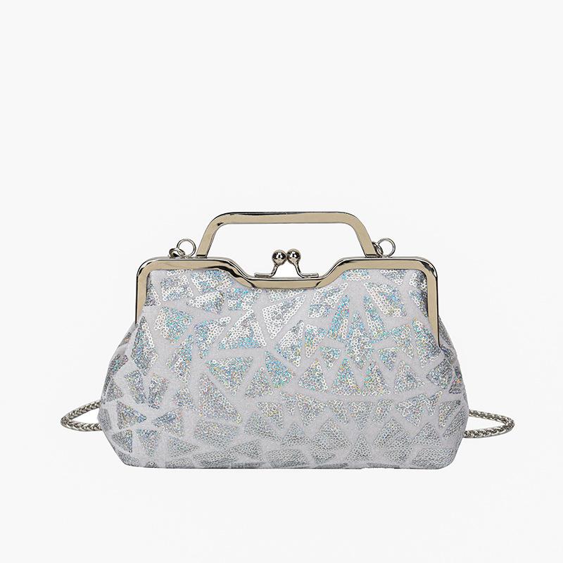 Bag new 2025 European and American fashion sequins colorful portable dinner bag ins women's retro clip shell bag