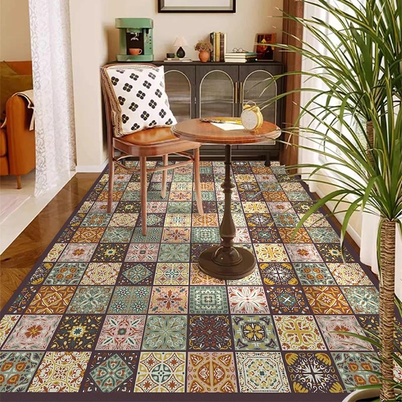 Balcony Waterproof Floor Mat Large Size Pvc Leather Anti-slip Carpet American Retro Home Decoration Rug for Kitchen Floor Mat