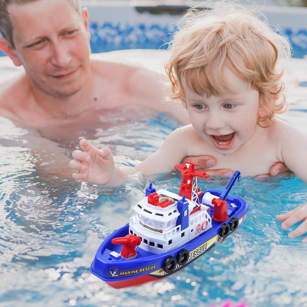Fire Boat Bath Toys Fire Boat Electric Games Water Toys Battery Operated Ship with Automatic Water Spray Lights & Music