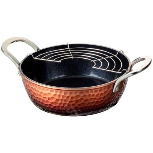 Taniguchi Metal Hammered Forged Tempura Pot with Half-Moon Rack, 22cm, Induction and Gas Compatible, PFOS and PFOA Free