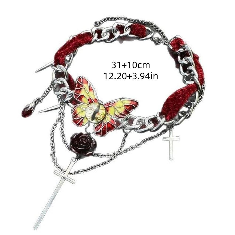 Eyes Y2K Velvet Necklace Gothic Style Tassel Beaded Necklace Vintage Butterfly Rose Choker Club