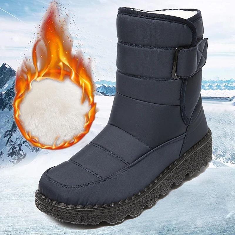 Rimocy Non Slip Waterproof Snow Boots For Women  Thick Plush Winter Ankle Boots Woman Platform Keep Warm Cotton Padded Shoes