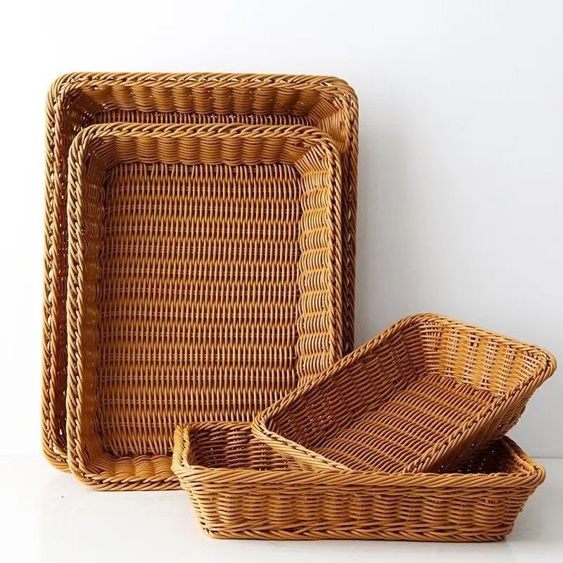 

Imitation Rattan Fruit Display Basket, Hand Woven Basket, Bread Basket, Snack Storage Basket 40/30/8CM коричневый