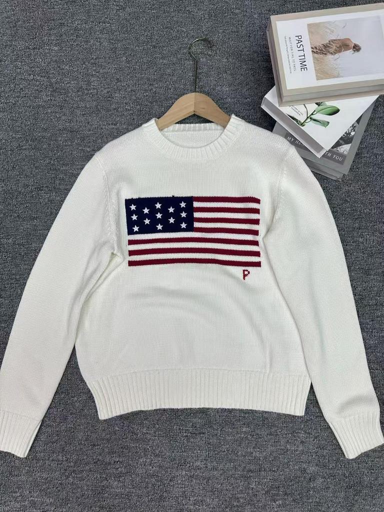 R~L Women's Heavyweight Star Embroidered Crew Neck Sweater - Versatile Autumn/Winter Fashion