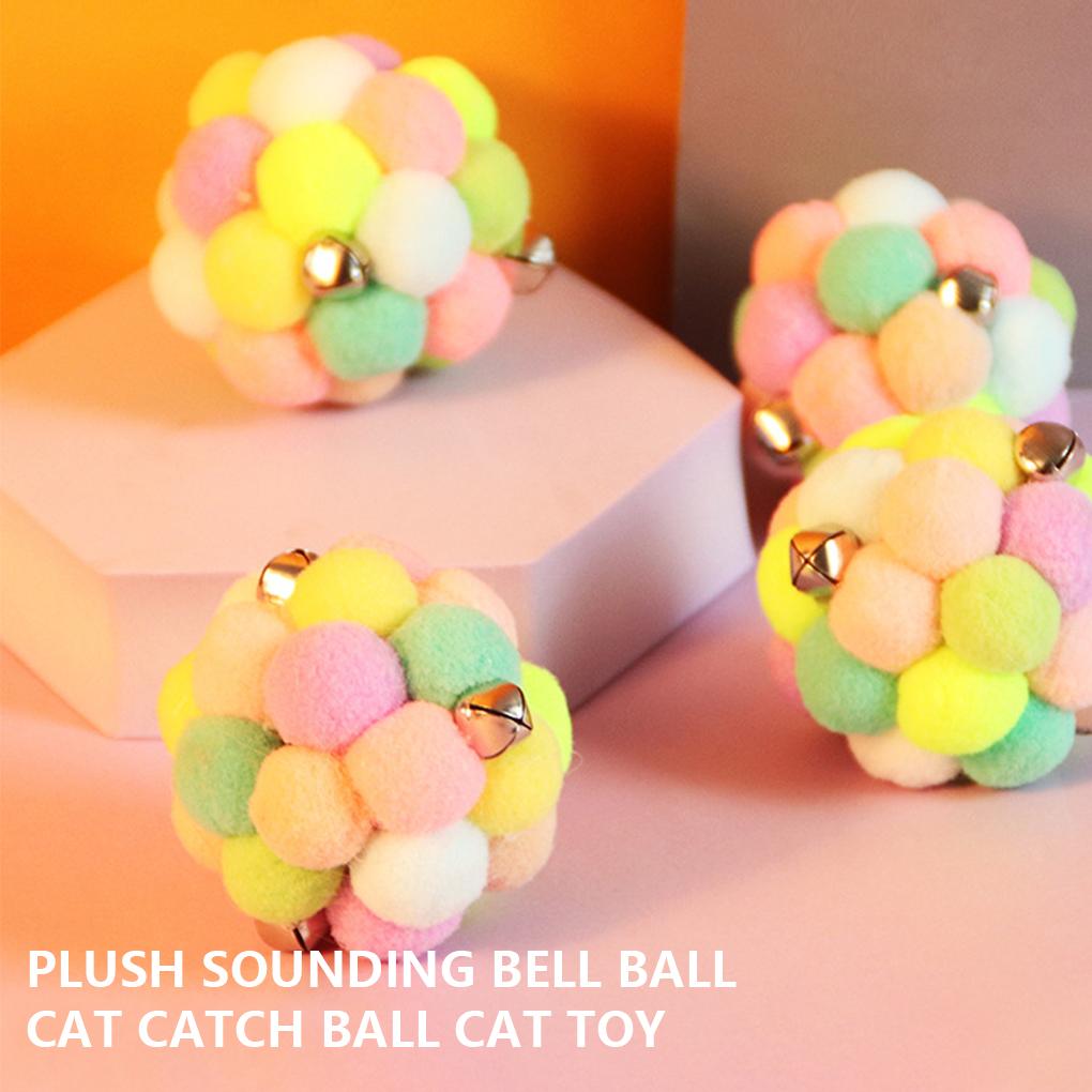 Cat Toy Ball Bell Sound Stuffy Artificial Plush Balls Colored Pet Supply Animals Training Travel Kittens Playing