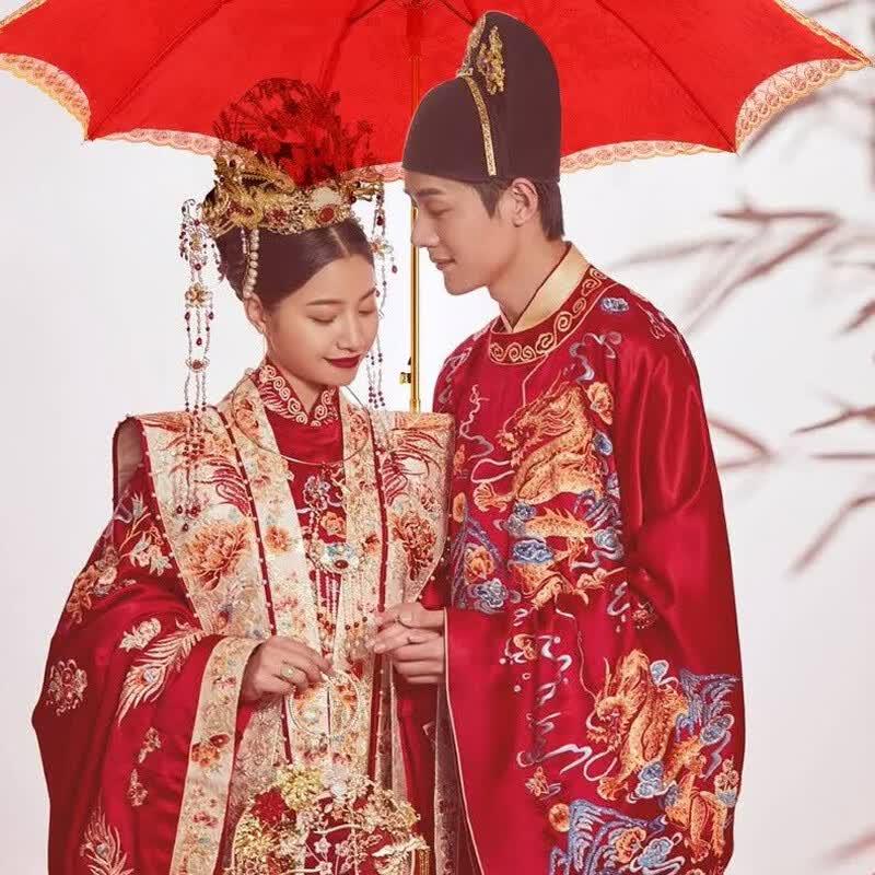 Chinese Wedding Red Long-Handle Umbrella