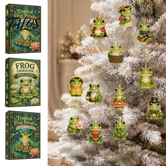 Christmas Tree Hanging Ornaments Frog Advent Calendar 2026, 24 Days Countdown with Pcs 2D Holiday Pendant Acrylic Ornaments, Cute Pendants for