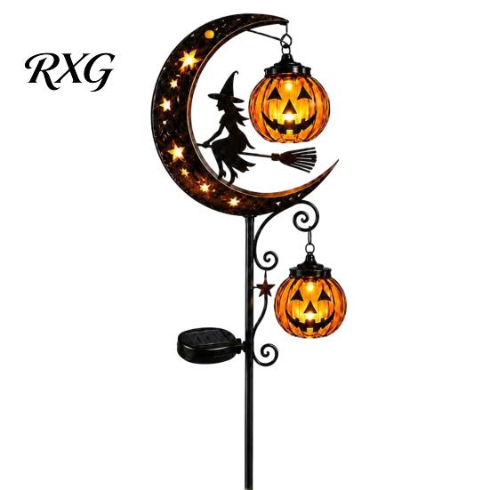 Spooky Halloween Outdoor Displays Solar White Ghost Pumpkin Moon Garden Stake Light, Waterproof LED Decorative Stakes for Flower Beds Yard Decoration,