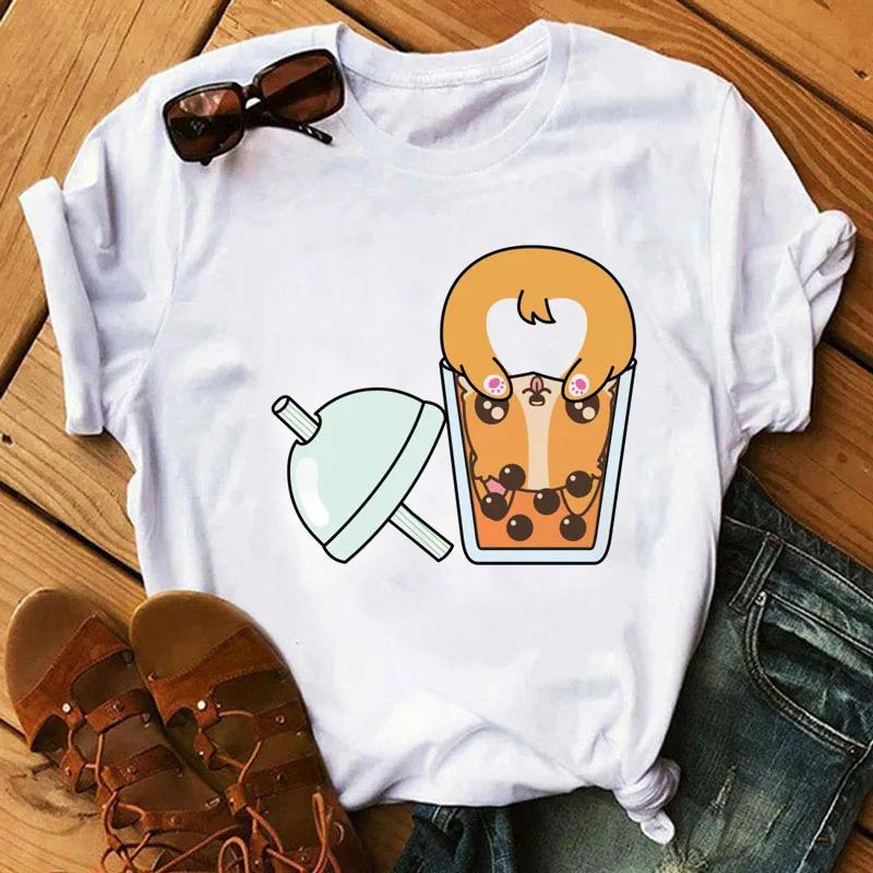 Kawaii Cartoon Milk Tea Printed T Shirt Women Fashion T Shirt Casual Tops 90s Girls Ladies Female Cute Graphic Tee
