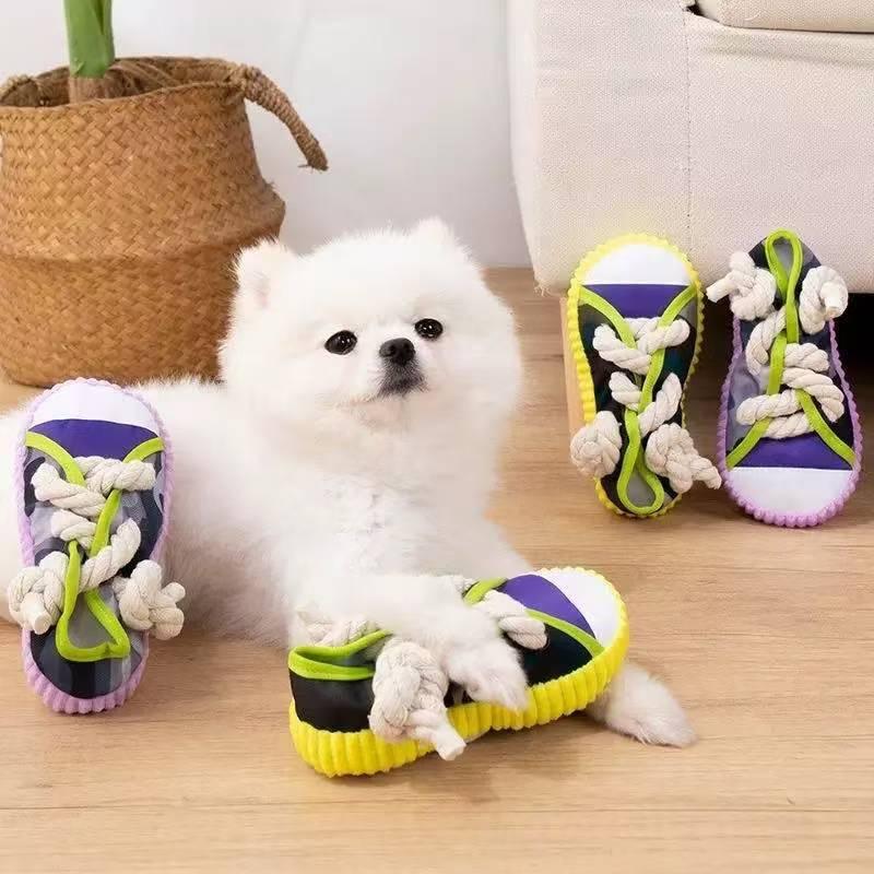 New Dog Teething Toys, Self-Entertaining Chew Shoes, Sounding Canvas Shoes, Dog Training Pet Toys & Supplies