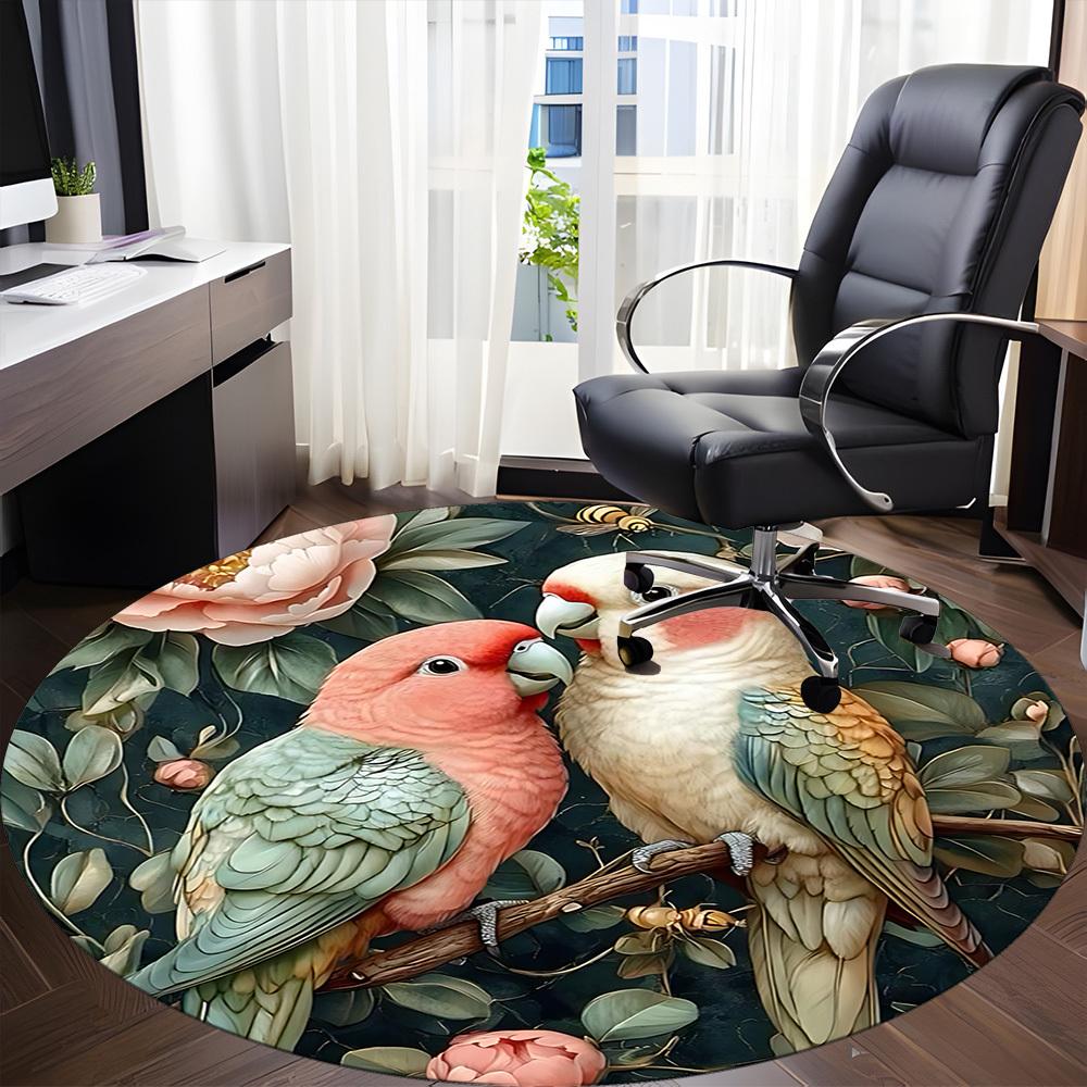 1PC Parrot Floral Office Round Area Rug, Indoor Mat Suitable ForOffice, Under Office Chairs Bedroom Living Room Home Decor, Room Deco f026
