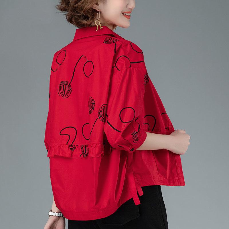 Dámské, 3/4 rukáv, volné krátké kabáty jaro podzim všestranné ležérní bavlna s potiskem jednořadové bundy