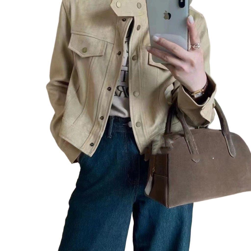 Women's Faux Suede Slimming Jacket - Korean Style, Loose Fit, Long Sleeve, Autumn/Winter Collection