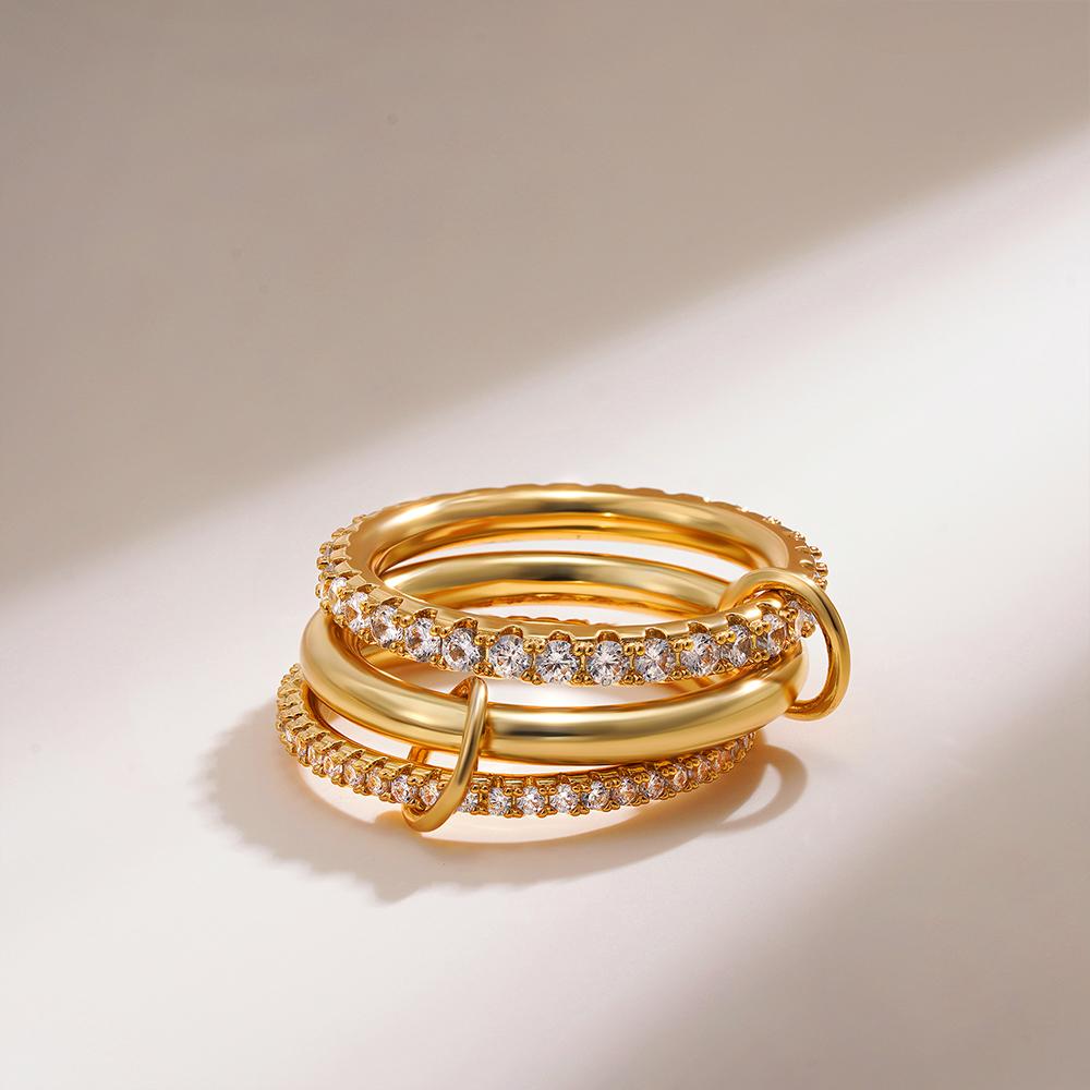 Gold Plated Mix Color Dual Tone Multilayer Women's Ring Luxury Cubic Zirconia Stackable Trendy Fashion Daily Versatile Jewelry