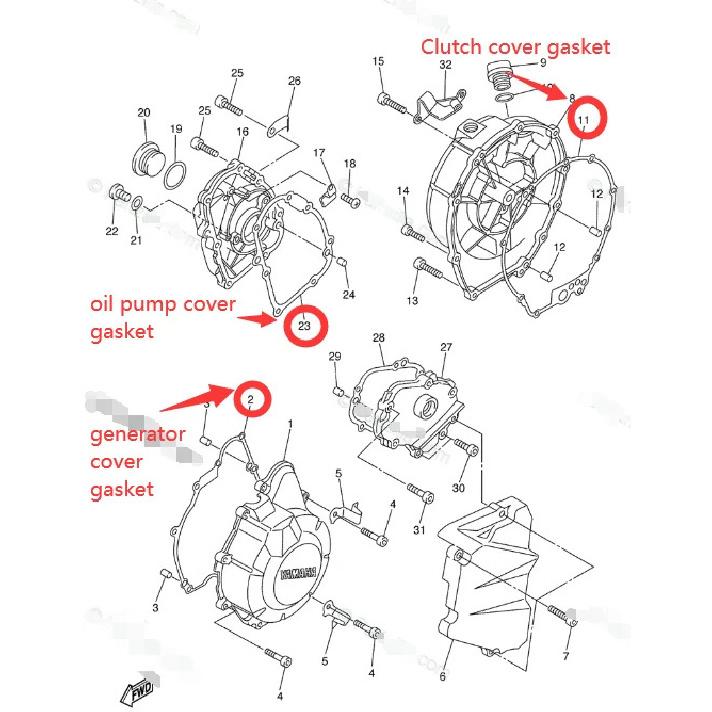 Motorcycle Crankcase Clutch Generator Cover Gaskets For Yamaha R6 YZFR6 YZF-R6 03-05 YZF-R6S YZFR6S 06-09 FZ6 FZS6 04-09