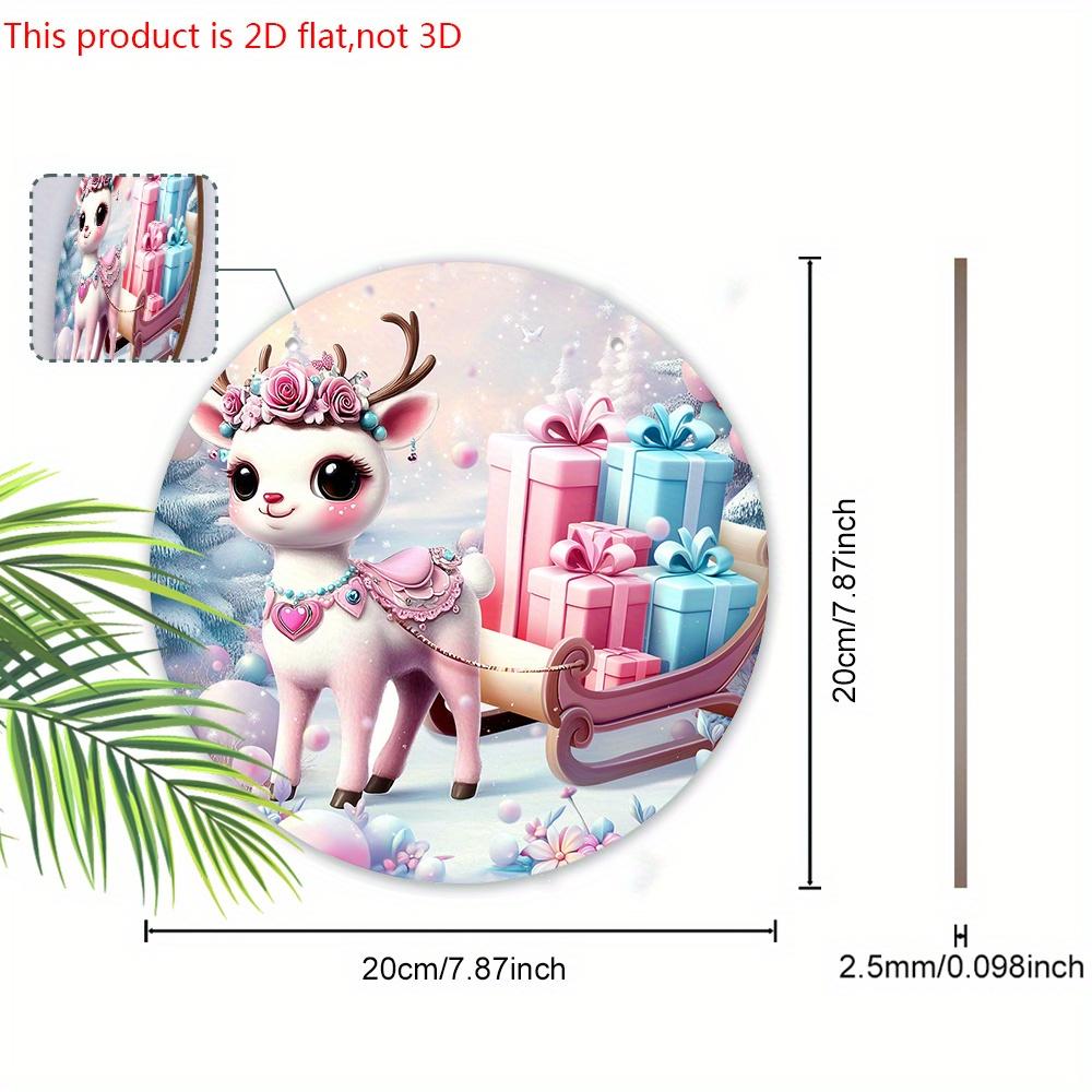 2D Flat Pink Wooden Christmas Sign, Charming Decorative Plaque with Adorable Elk Sled Pattern, Ideal for Front Door, Home, Office Decor